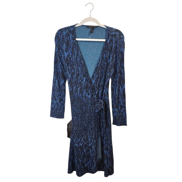 BCBGMaxAzria Dresses & Skirts - BCBGMAXAZRIA Wrap Dress Women Small Blue Black Space Dye Knit Long Sleeve NEW